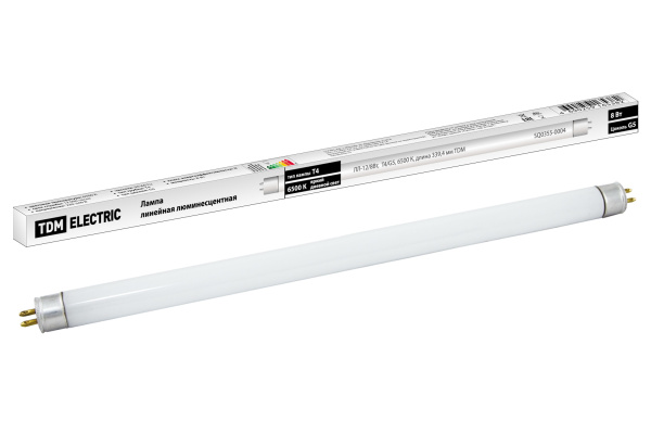 Лампа люминесцентная линейная двухцокольная ЛЛ-12/8Вт, T4/G5, 6500 К, длина 339,4мм TDM Лампа люминесцентная линейная двухцокольная ЛЛ-12/8Вт, T4/G5, 6500 К, длина 339,4мм TDM