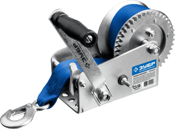 Лебедка ручная барабанная "Профессионал", тяговая, ленточная, 0,9т, 10м ЗУБР