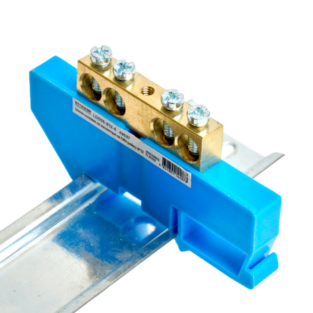 Шина "N" на изоляторе STEKKER 8*12 на DIN-рейку 4 вывода, синий, LD555-812-4