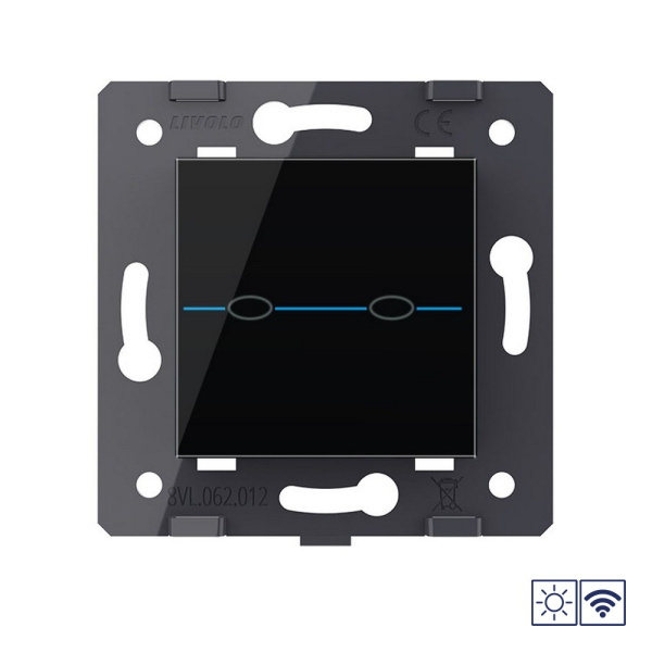 Двухклавишный сенсорный выключатель Quadro сухой контакт с радиоупр., цвет черный (механизм) Livolo