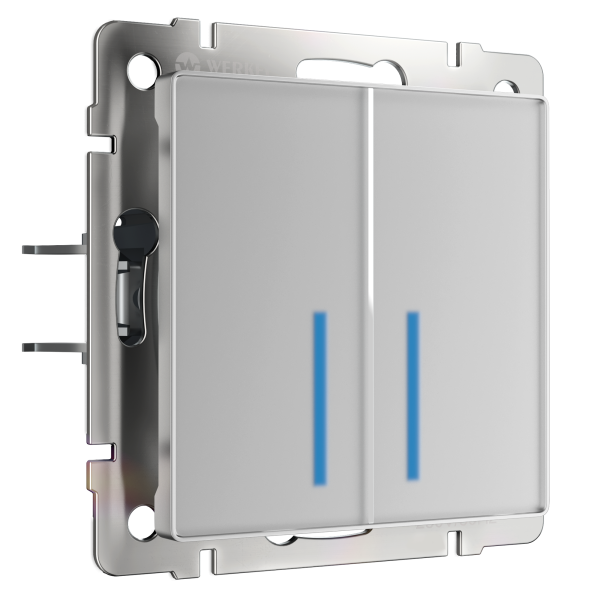 Сенсорный выключатель двухклавишный с подсветкой 1000 Вт (серебряный) СУ IP20 Werkel