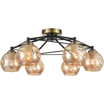 Светильник потолочный Черный, Бронзовый/Янтарный E27 6*60Вт 769-527-06 VELANTE