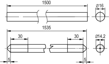 Вертикальный заземлитель 1500 мм, D16 мм DKC