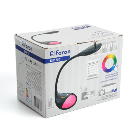 Настольный светодиодный светильник Feron DE1730 7W, 6000-6500K, 100-240V, черный