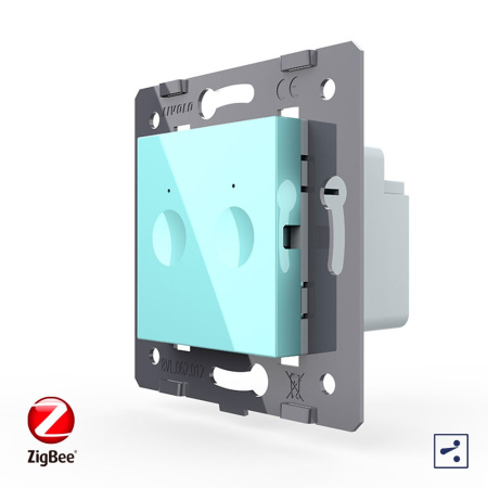 Двухклавишный проходной сенсорный выключатель ZigBee Module, цвет зеленый (механизм) Livolo