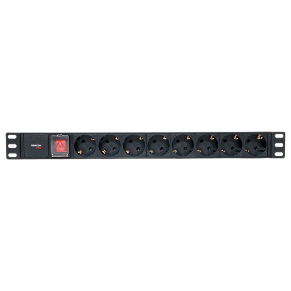 Блок розеток PDU TERACOM PRO 19" 1U 10А/250В 8 розеток Schuko с выключателем без шнура питания входной разъем C14 корпус алюминий черный EKF Блок розеток PDU TERACOM PRO 19" 1U 10А/250В 8 розеток Schuko с выключателем без шнура питания входной разъем C14 корпус алюминий черный EKF