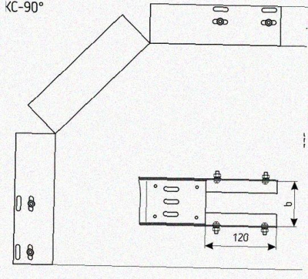 Лоток перфорированный КС 300х65-90 У3 для поворота трассы вниз на 90, окрашенный, S1,5