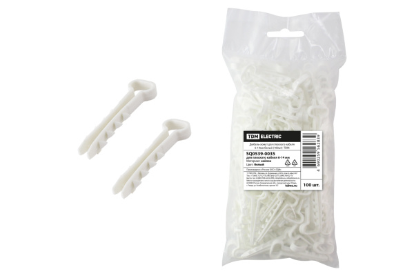 Дюбель-хомут для плоского кабеля 6-14мм белый (100шт) TDM