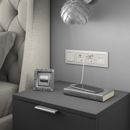 Встраиваемые механизмы Розетка СУ 1 мест. с зазем. 16А перламутр рифленый IP20 Werkel