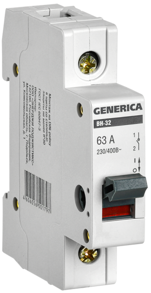 Выключатель нагрузки (мини-рубильник) ВН-32 1Р 63А GENERICA