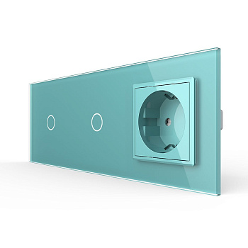 Сенсорный выключатель комбинированный на 2 линии 1 розетка 3 модуля Зеленый Livolo