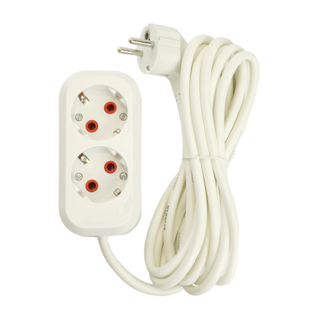 Удлинитель двухместный с/з STEKKER HM06-21-02 3x1мм², 2м, серия Home (У10-001), белый