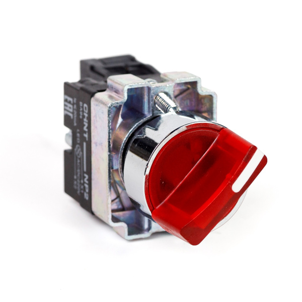 Переключатель NP2-BK12461, 2 положения фиксацией 1НО, красная AC/DC220В (LED), IP40 (R) CHINT