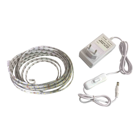 SL-27 Комплект светодиодной ленты 12В, 4,8Вт/м, smd3528, 60д/м, IP65, 220Лм/м, ширина подложки 8мм, 5м, т/б, 3000К, с аксессуарами (адаптер... APEYRON