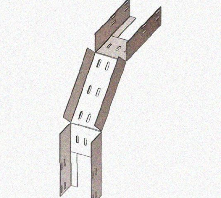 Лоток перфорированный КС 75х65-90 УТ1,5 для поворота трассы вниз на 90, оцинкованный лист S1,5