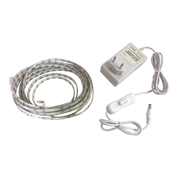 SL-27 Комплект светодиодной ленты 12В, 4,8Вт/м, smd3528, 60д/м, IP65, 220Лм/м, ширина подложки 8мм, 5м, т/б, 3000К, с аксессуарами (адаптер... APEYRON