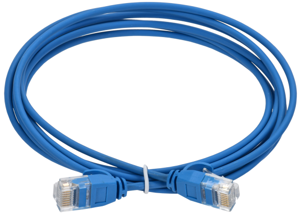 ITK Коммутационный шнур (патч-корд) кат.5E UTP LSZH 1м slim колпачок с язычком синий