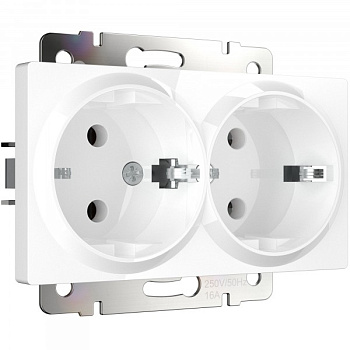 Встраиваемые механизмы Розетка СУ 2 мест. с з/з 16А Белый IP20 Werkel