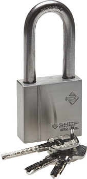 Замок "ЭКСПЕРТ" навесной, нержавеющая сталь (корпус и дужка), удлиненная закаленная дужка, 50мм ЗУБР