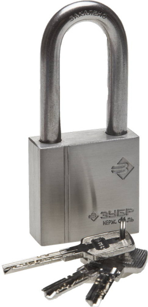 Замок "ЭКСПЕРТ" навесной, нержавеющая сталь (корпус и дужка), удлиненная закаленная дужка, 50мм ЗУБР