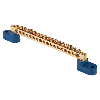 Шина "0" N (8х12мм) 18 отверстий латунь 2 синих угловых изолятора PROxima EKF