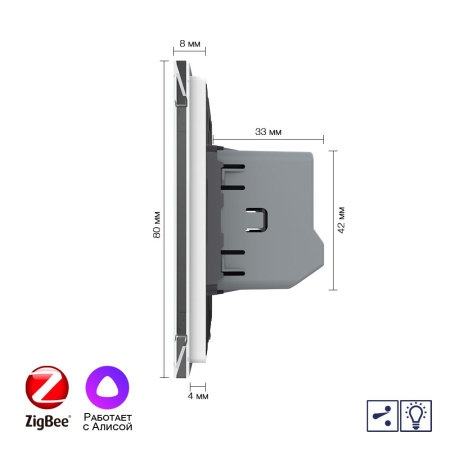 Одноклавишный проходной умный сенсорный диммер Livolo ZigBee, 1 пост, Белый VL-C701SD2Z-2WG