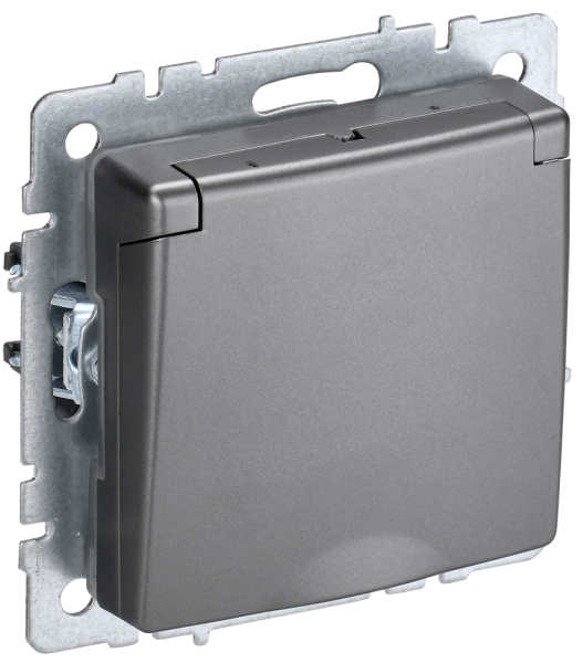 BRITE Розетка 1-местная с з/з с защитными шторками и крышкой 16А IP44 РСбш10-3-44-БрС сталь IEK
