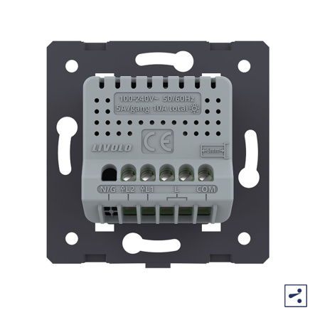 Двухклавишный проходной сенсорный выключатель (механизм) Livolo
