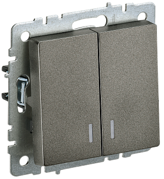 BRITE Выключатель 2-клавишный с индикацией 10А ВС10-2-1-БрТБ темная бронза IEK