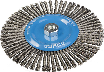 ЭКСПЕРТ. Щетка дисковая для УШМ, плетеные пучки стальной проволоки 0,5мм, 200ммхМ14 ЗУБР