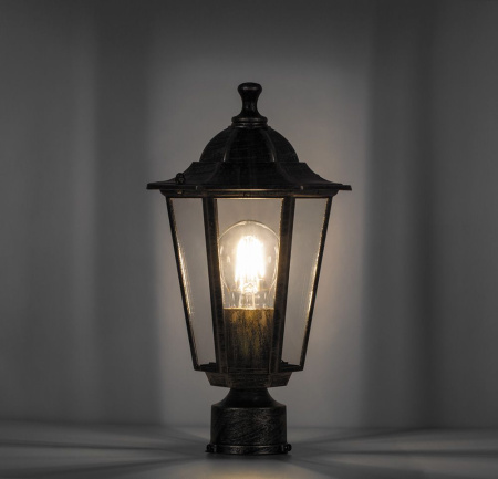 Светильник садово-парковый Feron 6103/PL6103 шестигранный на столб 60W E27 230V, черное золото