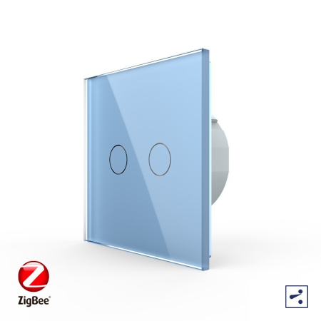 Сенсорный проходной выключатель ZigBee (Wi-Fi) 2 клавиши 1 пост Синий Livolo
