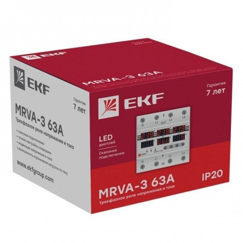 Трехфазное реле напряжения и тока с дисп, MRVA-3 63A EKF фото 4