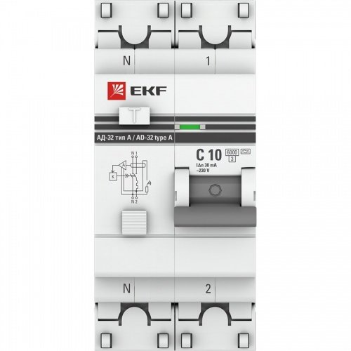 Дифференциальный автоматический выключатель АД-32 1П+N 10А 30мА (хар, С, А, электронный, защита 270В) 6кА PROxima EKF фото 2