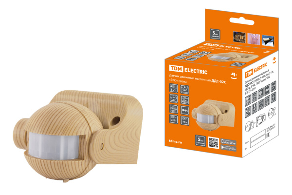 Датчик движения настенный ДДС-02С (1100Вт, 5-480с, 6м, 5+Лк, 180гр, IP44), "ЭКО" сосна TDM Датчик движения настенный ДДС-02С (1100Вт, 5-480с, 6м, 5+Лк, 180гр, IP44), "ЭКО" сосна TDM