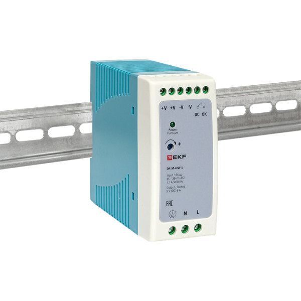 Блок питания на DIN рейку 40Вт, Uвх ~ 240 В AC m, Uвых - 5 В DC постоянного тока EKF