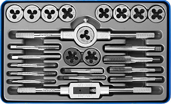 24 предмета, набор метчиков и плашек, сталь Р6М5 ЗУБР