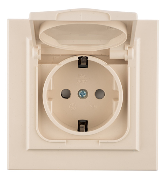 Минск Розетка 1-местная СП с/з с крышкой 16А бежевая с защ, штор, IP44 EKF Минск Розетка 1-местная СП с/з с крышкой 16А бежевая с защ, штор, IP44 EKF