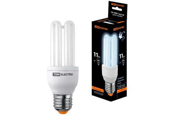 Лампа энергосберегающая КЛЛ-3U-11 Вт-4000 К–Е27 (41х116 мм) TDM Лампа энергосберегающая КЛЛ-3U-11 Вт-4000 К–Е27 (41х116 мм) TDM