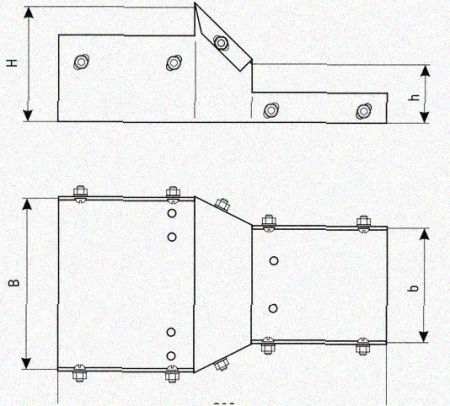 Лоток переходной замковый ЛПЗ 300х65-100х65 УХЛ1 оцинкованный лист, S1,0