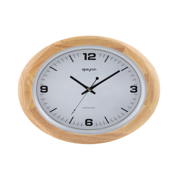 WD2207-998-2 Часы настенные, овал, арабский циферблат baton, светлое дерево массив гевеи, размер 41,2х31,2см, бесшумный механизм с плавным APEYRON