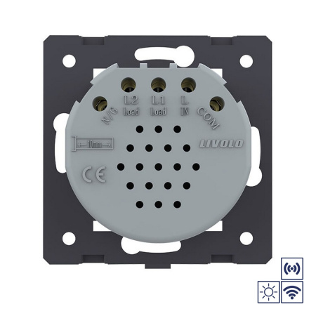 Двухклавишная импульсная сенсорная кнопка Quadro сухой контакт с радиоупр., золотой (мех.) Livolo