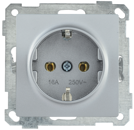 Розетка РС11-1-0-Б с з/з 16А BOLERO серебряный IEK