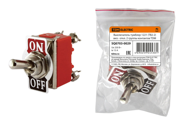 Выключатель-тумблер 1221 (ТВ2-2) вкл.- откл. 2 группы контактов TDM Выключатель-тумблер 1221 (ТВ2-2) вкл.- откл. 2 группы контактов TDM