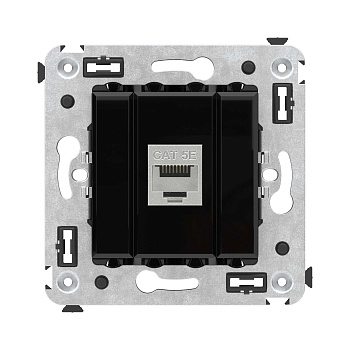 Компьютерная розетка RJ-45 без шторки в стену, кат.5e одинарная экранированная, "Avanti", "Черный квадрат" DKC Компьютерная розетка RJ-45 без шторки в стену, кат.5e одинарная экранированная, "Avanti", "Черный квадрат" DKC