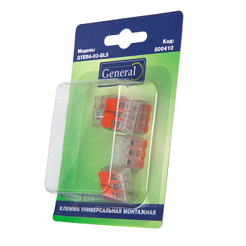 GTER4-03-BL5 Клемма универсальная монтажная 3-проводная, прозрачная компактная, блистер 5шт General