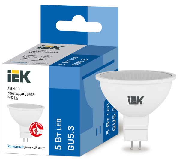 Лампа светодиодная MR16 софит 5Вт 230В 6500К GU5.3 IEK