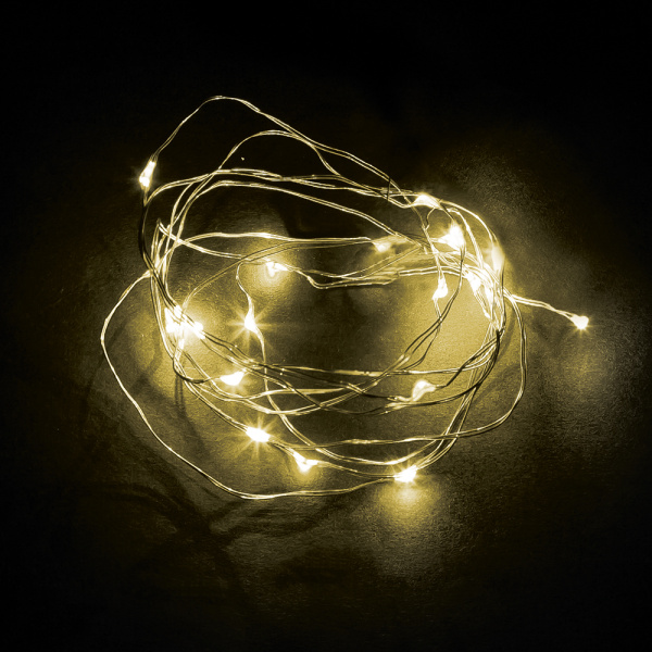 Св/д гирлянда Feron CL570 лин.,статичная, 2м + 0.5м 2700К, с питанием от батареек, прозр.шнур