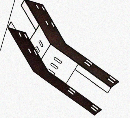 Лоток перфорированный КП 400х65-45 УХЛ1 для поворота трассы вверх на 45, оцинкованный лист S1,2