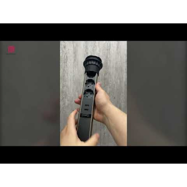 Розетка вертикальная выдвижная механическая 3EU + 2USB, кабель 2м, RocketSocket, посадочный  60мм